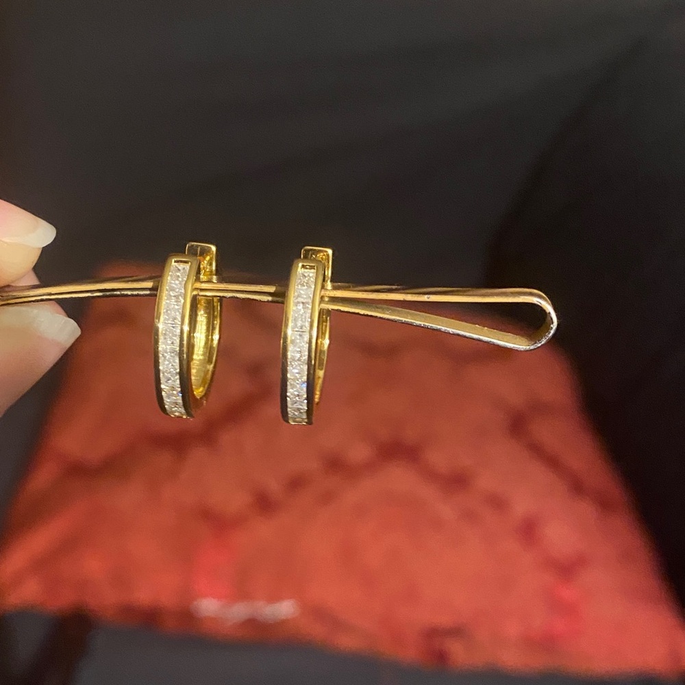 14k Gold over sterling silver, moissonite Hoop Earrings signed. - Picture 7 of 14